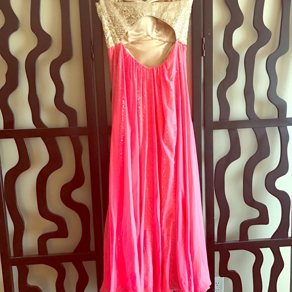 Pink and gold sparkly gown, homecoming!!